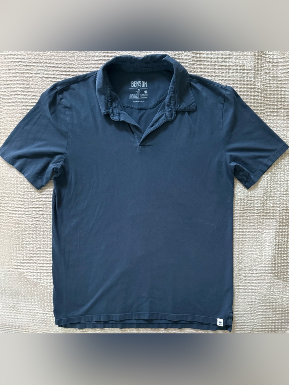 Benson Stretch Cotton Polo Shirt Navy Blue Pre-Washed Men’s M